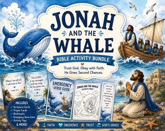 Jonah and Whale Bible Activity Bundle | Christian Scripture Prayer Cards (Digital Download)