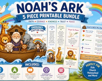 Noah's Ark Prayer & Scripture Kids Bundle | Printable Christian Activities (Digital Download)