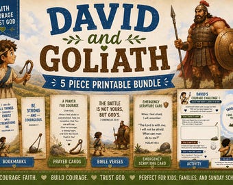 David Goliath Printable Bundle | Bible Verse, Prayer Cards, Activity (Digital Download)