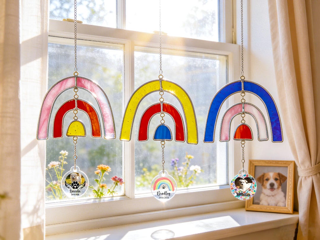 Personalized Rainbow Bridge Stained Glass Sun Catcher,custom Photo Pet ...