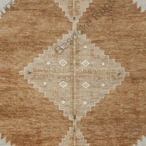 Handgeknüpfter Braun Beige Oushak Teppich Weicher Neutraler Geometrischer Wollteppich Minimalistisches Tribal Muster Orientalischer Stil Handgefertigter Teppich