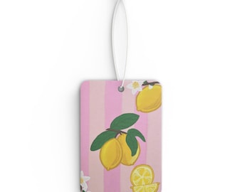 Citroen op roze strepen Autoluchtverfrisser | Accessoire met citrusgeur