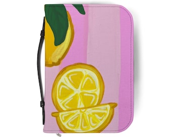 Funda para Biblia con diseño de flor de limón / Estuche con cremallera para las Escrituras a rayas rosas