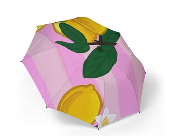 Paraguas plegable con estampado de flores de limón / Paraguas plegable con estampado floral rosa