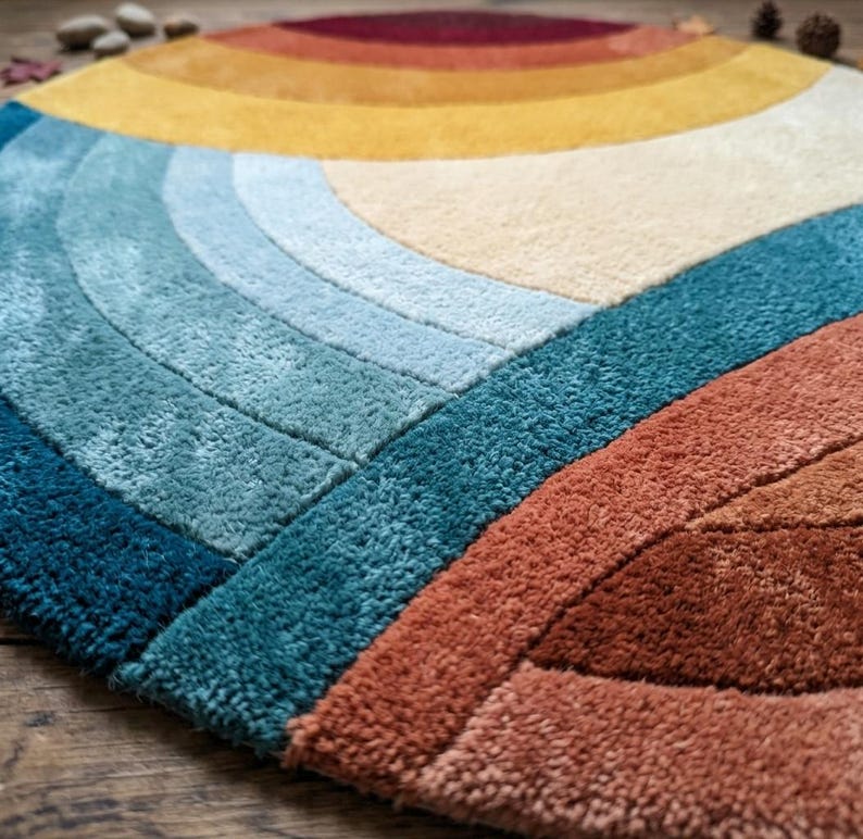 Abstract Round Area Rug, Colorful Landscape Boho Carpet, Soft Nursery ...