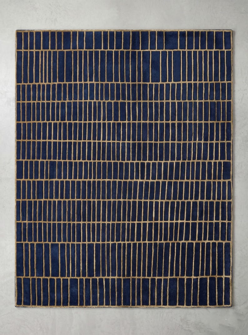 Navy Blue Gold Geometric Area Rug, Art Deco Linear Tufted Carpet - Etsy UK
