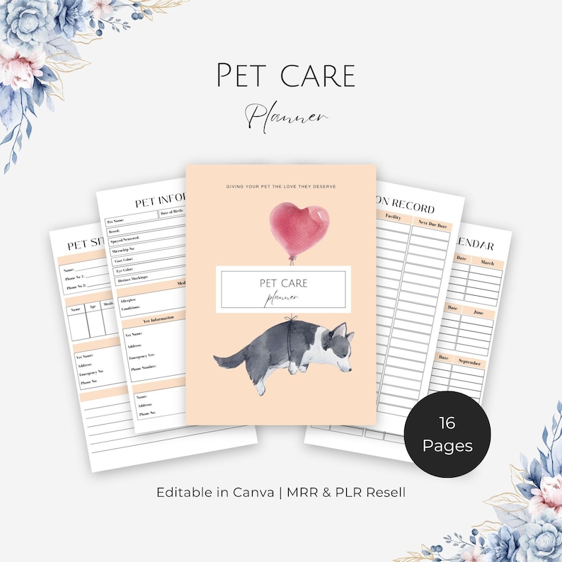 Pet Care Planner Printable for Dogs & Cats | Health, Vet Records ...