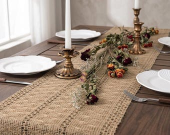Boho Table Runner Burlap Jute Bamboo Rustic, 6 Sizes Available