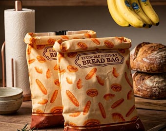 Reusable Beeswax Bread Bags for Sourdough, 2 Pack XL Cotton Lining Bread Storage Bag 12.6"x17" for Homemade Loaves