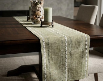 Sage Green Rustic Cotton Linen Table Runner, 5 Sizes Available