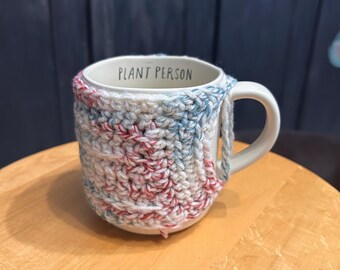 Handmade Crochet Mug Cozy • Reclaimed Yarn, Custom Color, Eco-Friendly Gift