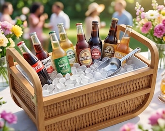 Cubitera de ratán personalizada, tina térmica tejida, enfriador de bebidas de mimbre a medida para patio, regalo bohemio para bodas y inauguración de casa.