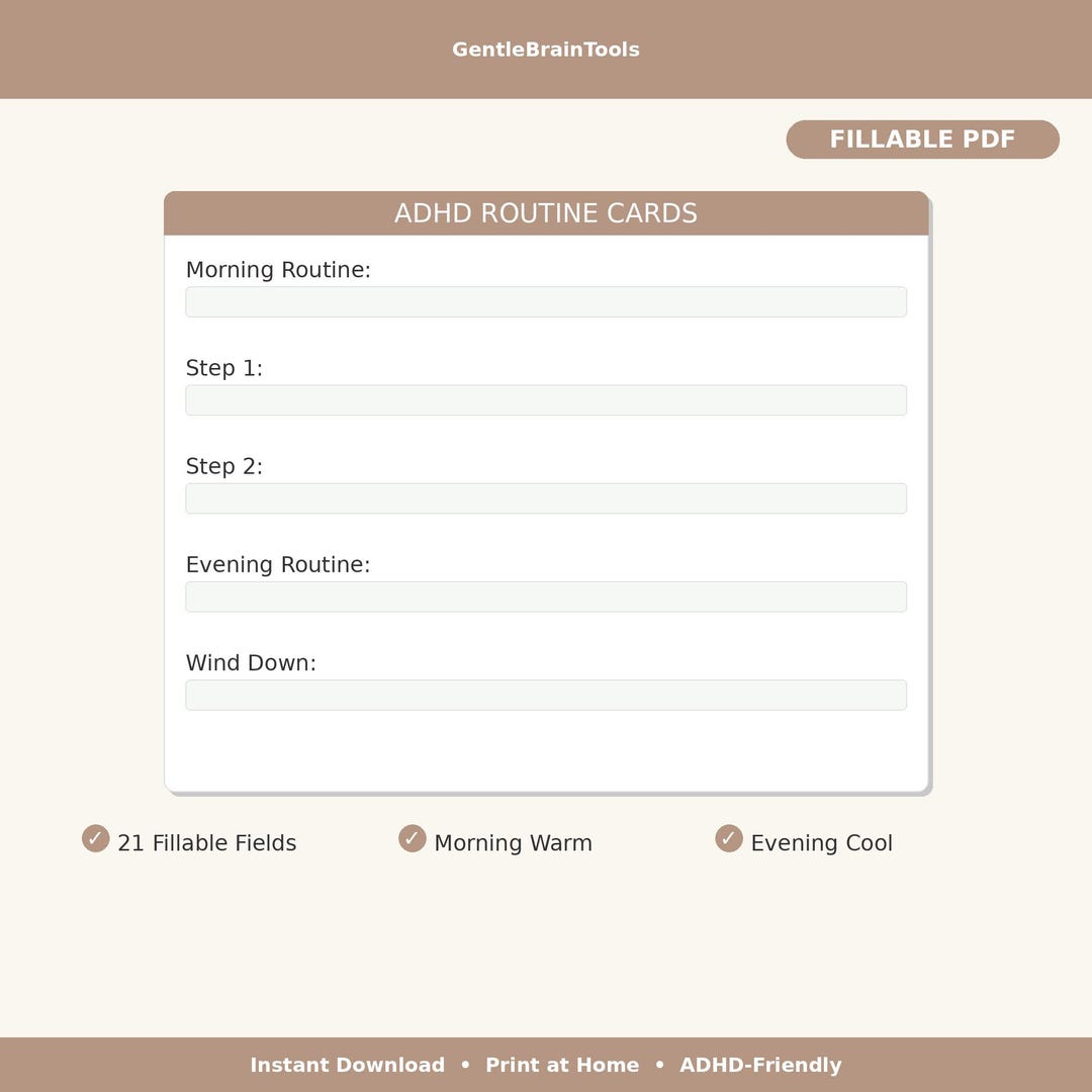 ADHD Routine Cards Fillable (editable) PDF, Morning Evening Routine ...