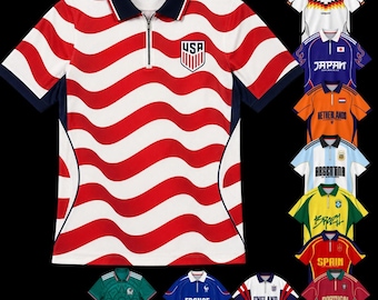 World Soccer Zipper Polo Shirt,National Football Team Jersey, Retro Country Soccer Fan Gift,  Retro, Vintage, USA Soccer