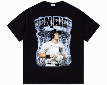 Ben Rice Vintage 90s Bootleg Rap Tee, Blue Lightning Baseball Graphic T-Shirt, New York Sports Shirt, Retro Oversized, Gift for Him