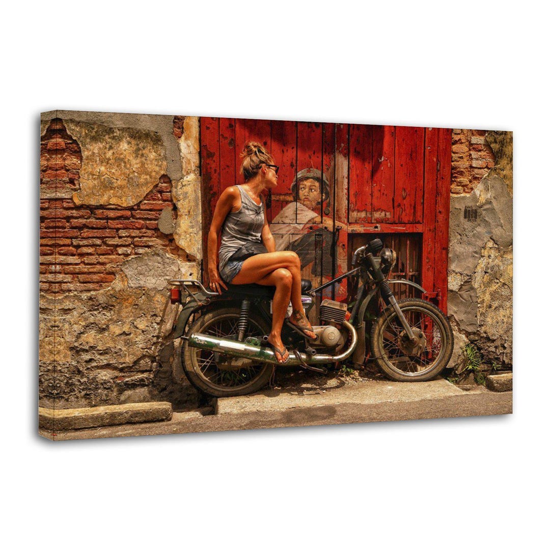 Retro Girl Motorcycle Canvas Print: Vintage Wall Art Poster - Etsy