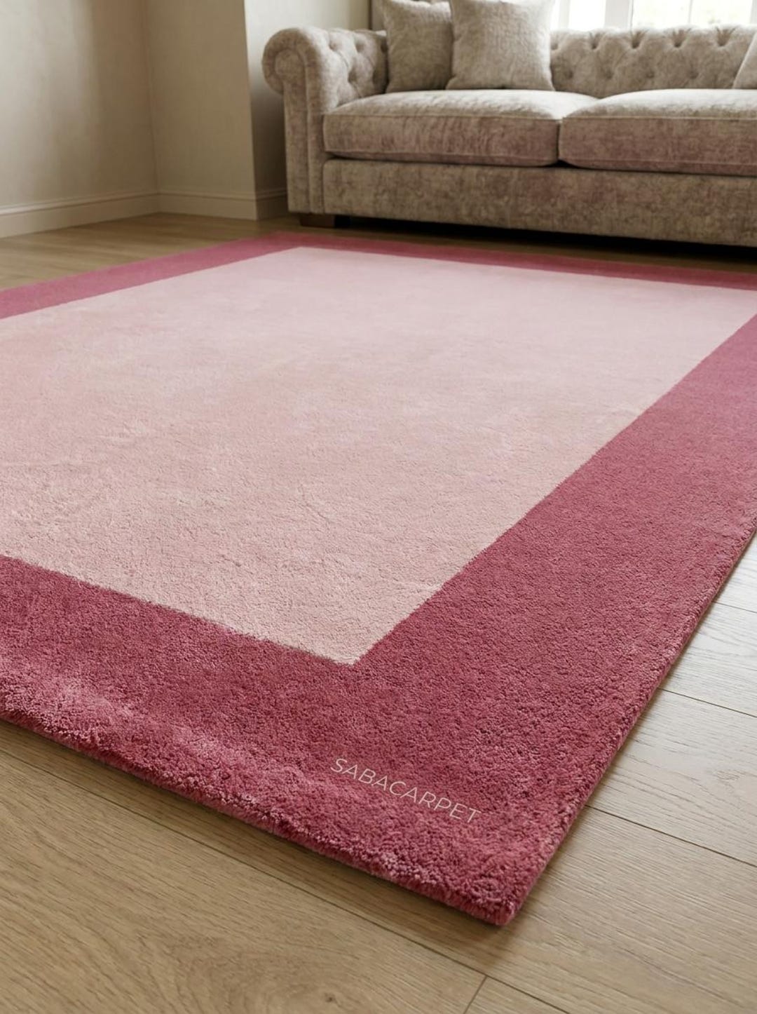 Border Area Rug Pink Handmade Pink Border Tufted Rug – Minimal Modern Area Rug for Bedroom ...