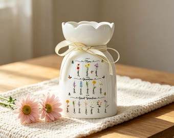Vaso di fiori in ceramica personalizzato "Prima mamma, poi nonna, ora bisnonna", vaso di fiori con il mese di nascita, regalo per la festa della mamma o il compleanno della nonna.