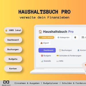 Haushaltsbuch Pro | Digitales Haushaltsbuch | Einnahmen Ausgaben Budgetplaner | Schulden Tracker | Offline Browser Tool | Kein Abo