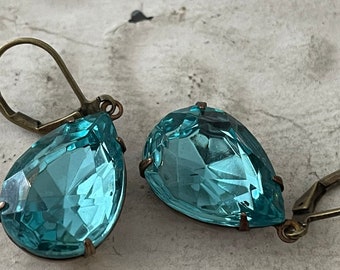 Aquamarine Earrings Vintage Aquamarine Earrings Blue Crystal Teardrop Earrings Aqua Earrings March Birthstone Earrings Gift For Her