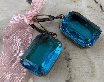 Blue Zircon Earrings Vintage Blue Zircon Translucent Earrings Blue Earrings December Birthstone Earrings Art Deco Earrings Gift For Her