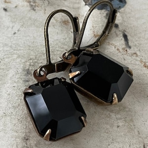 Black Dangle Earrings Vintage Crystal Jet Black Earrings Vintage Opaque Black Glass Stone Earrings Basic Black Earrings Gift For Her