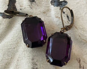 Purple Earrings Royal Regal Rich And Elegant Purple Rhinestone Earrings Vintage Translucent Cardinal Earrings Violet Earrings Gift For Her
