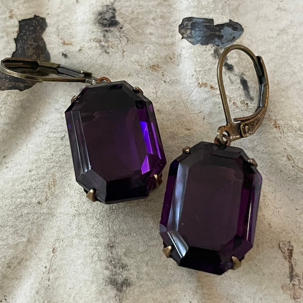 Purple Earrings Royal Regal Rich And Elegant Purple Rhinestone Earrings Vintage Translucent Cardinal Earrings Violet Earrings Gift For Her