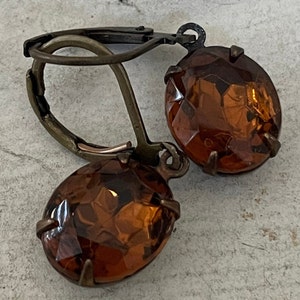 Smokey Topaz Earrings Vintage Smoke Topaz Oval Earrings Root Beer Earrings Brown Rhinestone Oval Earrings November Birthstone Earrings