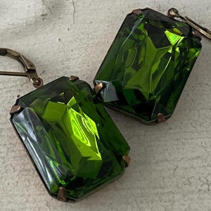 Olivine Statement Earrings Vintage Olivine Rhinestone Earrings Green Statement Earrings Large Moss Green Rhinestone Earrings Gift For Her