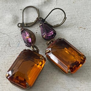 Amethyst+Topaz Chandelier Earrings Vintage Rhinestone Earrings Plum+Amber Earrings Topaz+Aubergine Rhinestone Earrings Dress UP Earrings