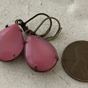 Pink Earrings Vintage Pink Moonstone Earrings Pink Opaque Earrings Rose Teardrop Earrings Mauve Dangle And Drop Earrings Gift For Her image 4