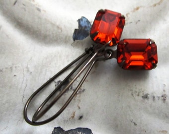 Orange Earrings Vintage Crystal Hyacinth Drop Earrings Orange Rhinestone Earrings Sweet + Simple Earrings Gift For Her