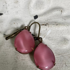 Pink Earrings Vintage Pink Moonstone Earrings Pink Opaque Earrings Rose Teardrop Earrings Mauve Dangle And Drop Earrings Gift For Her image 9
