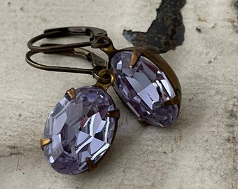 Alexandrite Earrings June Birthstone Earrings Lavender Rhinestone Earrings Vintage Alexandrite Earrings Gift For Her Gift For Girlfriend