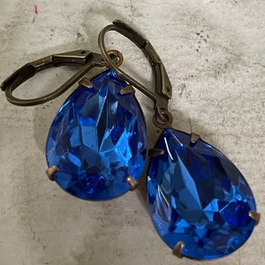 Sapphire Earrings Vintage Sapphire Teardrop Earrings Blue Rhinestone Earrings Sapphire Dangle Earrings September Birthstone Gift For Her