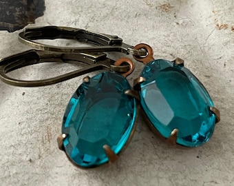 Blue Zircon Earrings Vintage Blue Zircon Translucent Earrings Blue Drop Earrings December Birthstone Earrings Sweet and Simple Earrings
