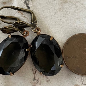 Black Diamond Dangle Earrings Vintage Black Diamond Translucent Oval Earrings Black Gray Green Neutral Rhinestone Earrings Griege Earrings image 4