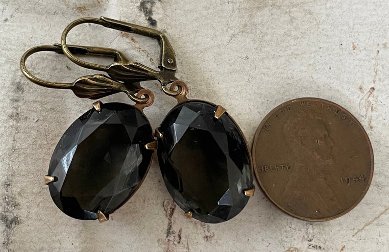 Black Diamond Dangle Earrings Vintage Black Diamond Translucent Oval Earrings Black Gray Green Neutral Rhinestone Earrings Griege Earrings image 4