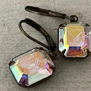 Aurora Borealis Earrings Vintage Crystal Aurora Borealis Dangle Earrings AB Crystal Rhinestone Earrings Northern Lights Gift For Her
