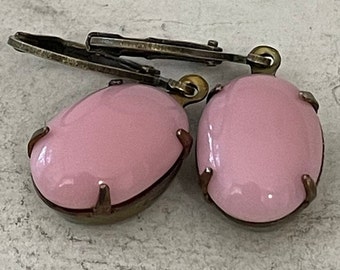 Pink Earrings Vintage Pink Dangle Earrings Vintage Pink Oval Opaque Drop Earrings Pastel Pink Drop Earrings Gift For Her Under 25 Free Ship