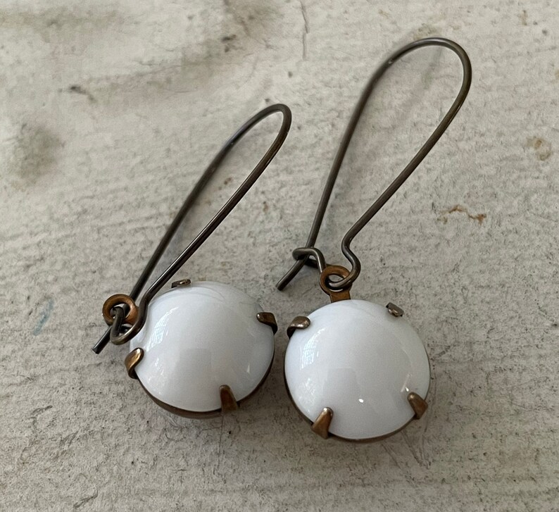 White Dangle Earrings Vintage Milk Glass Earrings White Opaque Earrings Minimalist Basic White Earrings Gift For Her Under 25.00 image 4