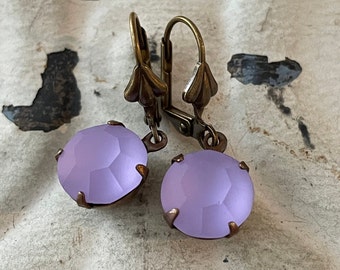 Lavender Earrings Violet Satin Earrings Vintage Lavender Crystal Drop Earrings Vintage Violet Matt Dangle Earrings Gift For Her Free Ship