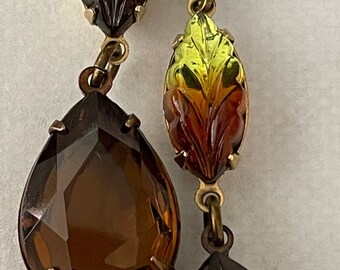 Chandelier Earrings Citrus + Brown Earrings Vintage Citrus + Smokey Topaz Ombre' Leaf + Vintage Smoke Topaz Translucent Teardrop Earrings