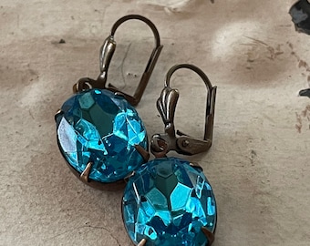 Aquamarine Earrings Aqua Oval Dangle Rhinestone Drop Earrings Blue Rhinestone Earrings March Birthstone Gift For Her Crow and Company