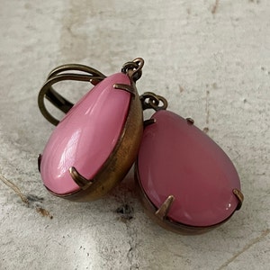 Pink Earrings Vintage Pink Moonstone Earrings Pink Opaque Earrings Rose Teardrop Earrings Mauve Dangle And Drop Earrings Gift For Her image 1