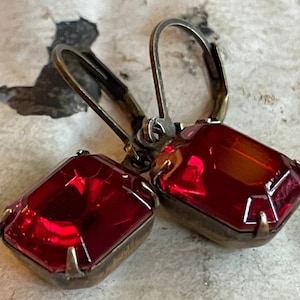 Red Earrings Red Dangle Earrings Siam Rhinestone Earrings Christmas Red Earrings Red Crystal Dangle Earrings Valentine&#39;s Day Under 25