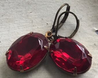 Red Earrings Siam Ruby Oval Dangle Earrings Blood Red Drop Rhinestone Earrings Scarlet Red Earrings Gift For Her Christmas Red Earrings