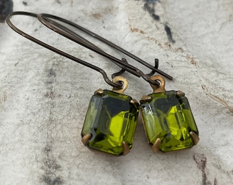 Olivine Earrings Vintage Olivine Dangle Earrings Moss Green Earrings Sweet & Simple Green Minimalist Earrings Gift For Her