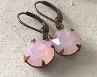 Pink Opal Dangle Earrings Vintage Crystal Pink Opal Crystal Drop Earrings Pastel Earrings Baby Pink Earrings Gift For Her